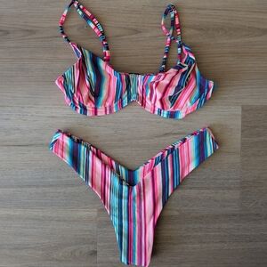 Blackbough Multi Color Stripe Bikini Set - Top M / Bottom L